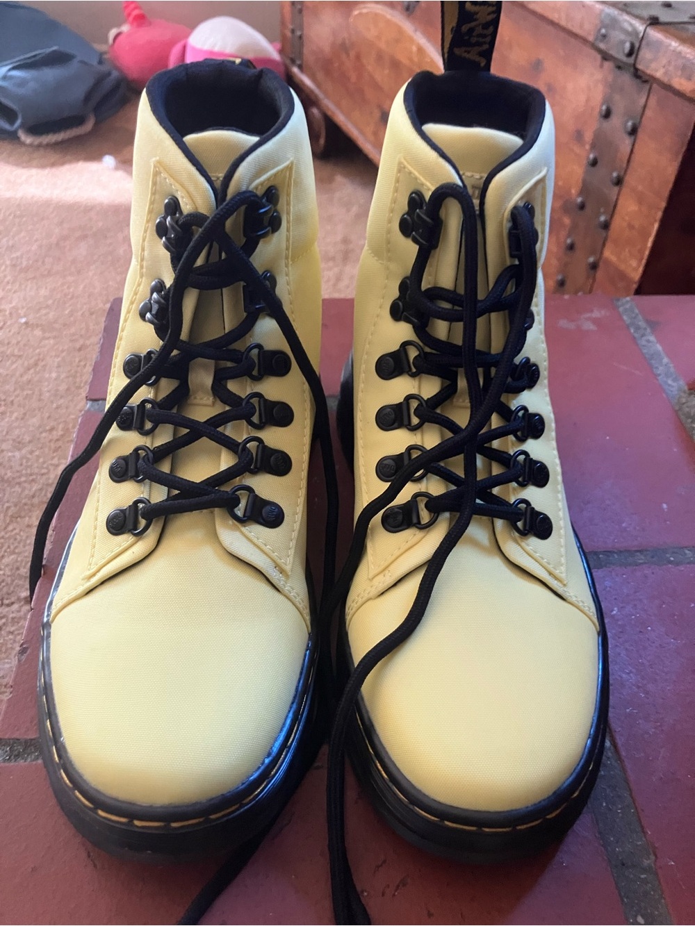 Dr. Martens Yellow Lace-Up Combat Boots with Black Trim